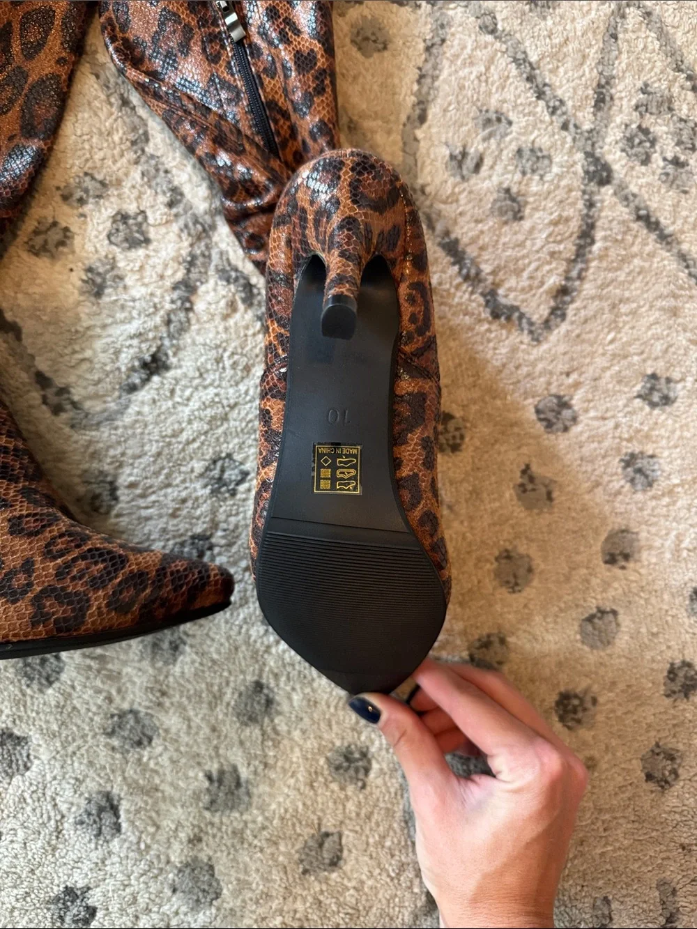 Leopard Print Womens Knee-High Stiletto Boots - Brown